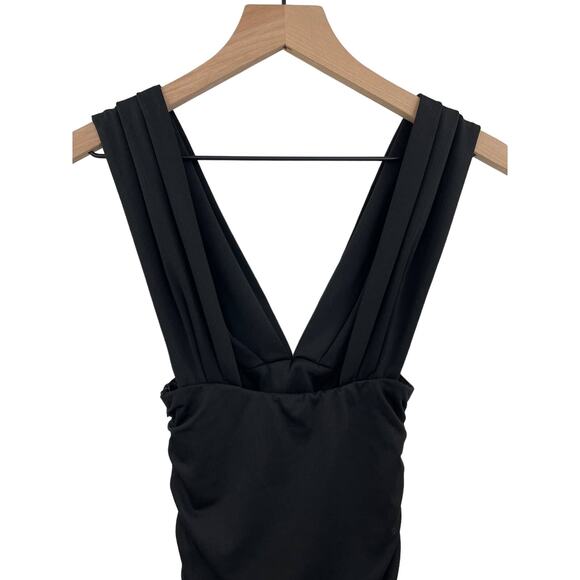 Showpo This Is Real Dress In Black Size 2 Bodycon Mini Length Deep V-Neck Sexy - Picture 13 of 16